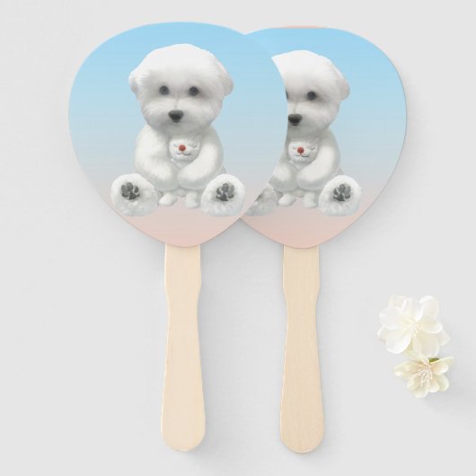 Cozy Plush Moment: Smiling Bichon Hugging Mini Pup Handwaaier (Voorkant en achterkant)