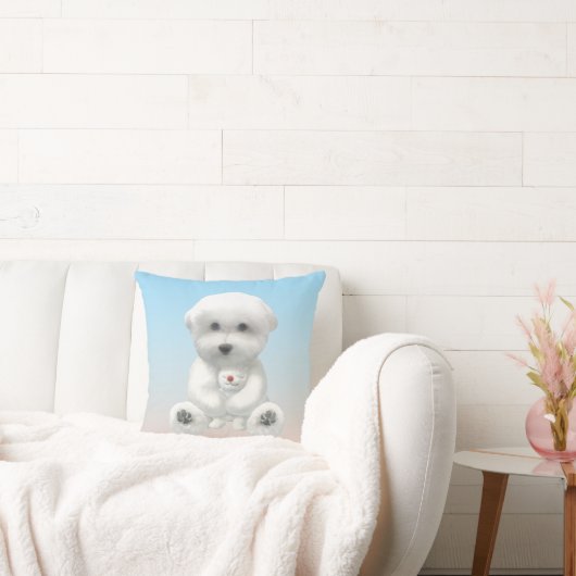 Cozy Plush Moment: Smiling Bichon Hugging Mini Pup Kussen (Bank)