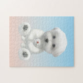Cozy Plush Moment: Smiling Bichon Hugging Mini Pup Legpuzzel (Horizontaal)