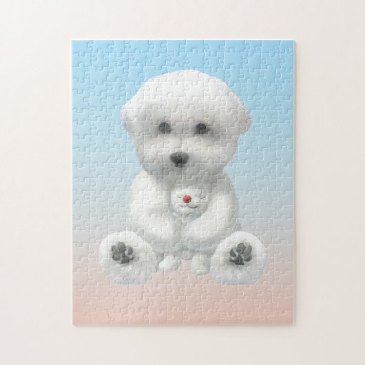Cozy Plush Moment: Smiling Bichon Hugging Mini Pup Legpuzzel (Verticaal)