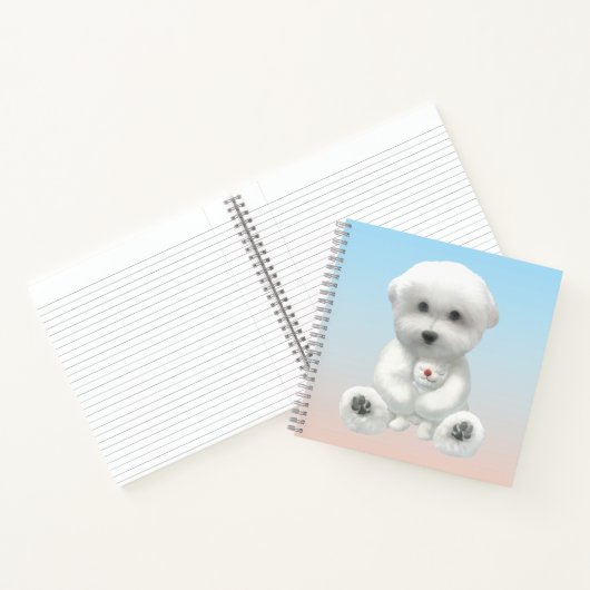 Cozy Plush Moment: Smiling Bichon Hugging Mini Pup Notitieboek (Binnen)