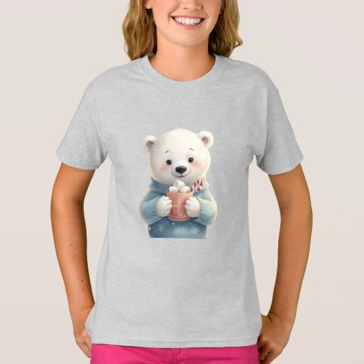Cozy Polar Bear Cub – Kids Christmas Tee T-shirt (Voorkant)