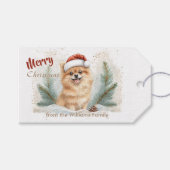 Cozy Pomeranian Santa Hat Christmas Gift Tag Cadeaulabel (Voorkant (Horizontaal))