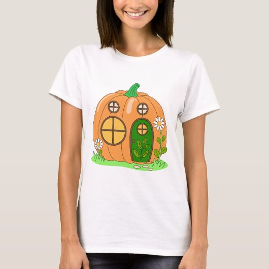 Cozy Pumpkin House Cute Autumn Fall Cartoon Design T-shirt (Voorkant)