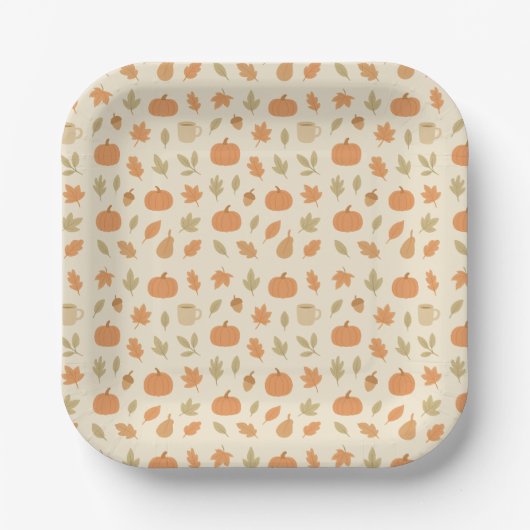 Cozy Pumpkin Spice Autumn Seamless Pattern Papieren Bordje (Voorkant)