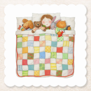 COZY QUILT Scalloped Square Paper-Onderzetters Kartonnen Onderzetters