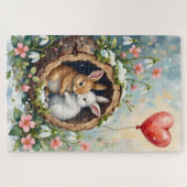 Cozy Rabbits Huddled with Valentine Balloon Legpuzzel (Horizontaal)