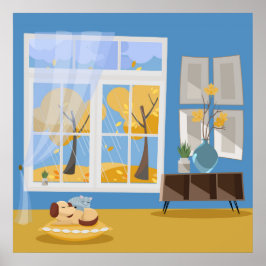 Cozy Rainy Day Dog en Cat Napping Poster