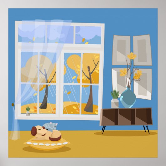 Cozy Rainy Day Dog en Cat Napping Poster (Voorkant)