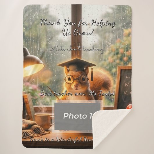 Cozy Rainy Day Squirrel Teacher Appreciation Sherpa Deken (Voorkant)