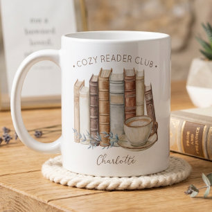 Cozy Reader Club Watercolor Bloem Boeken Script  Koffiemok