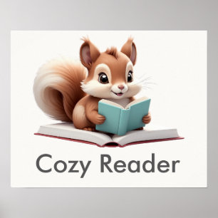 Cozy Reader Squirrel Woodland Nursery Poster