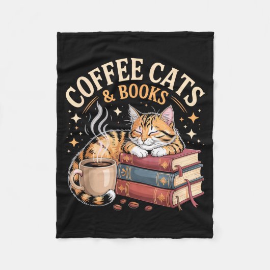 Cozy Reading Cat Coffee And Books Lover Artwork  Fleece Deken (Voorkant)