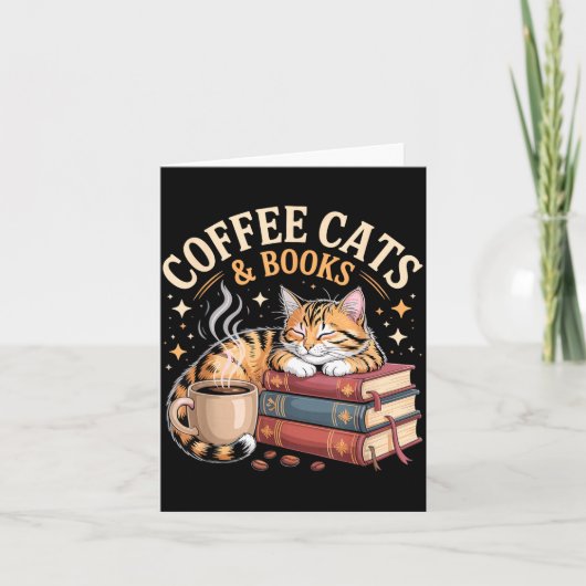 Cozy Reading Cat Coffee And Books Lover Artwork Kaart (Voorkant)