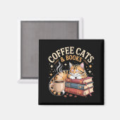 Cozy Reading Cat Coffee And Books Lover Artwork  Magneet (Voorkant / Achterkant)