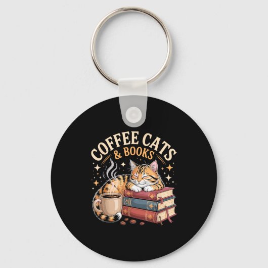 Cozy Reading Cat Coffee And Books Lover Artwork  Sleutelhanger (Voorkant)