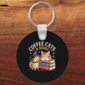 Cozy Reading Cat Coffee And Books Lover Artwork  Sleutelhanger (Voorkant)