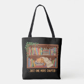 Cozy Reading Cat "Just One More Chapter" Book Love Tote Bag (Achterkant)