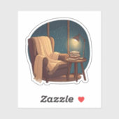 Cozy Reading Nook on Rainy Night Sticker (Vel)
