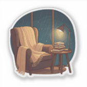 Cozy Reading Nook on Rainy Night Sticker (Voorkant)