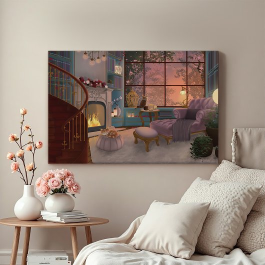 Cozy Reading Sunset Room Wall Canvas