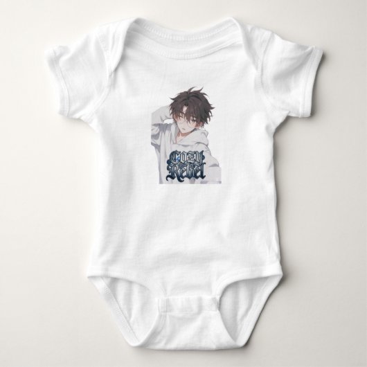 Cozy Rebel Anime Jongen - Esthetische Kinderen Wit Romper (Voorkant)