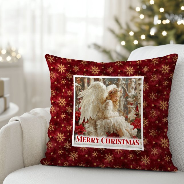 Cozy Red and Gold Angel Art Victorian Christmas  Kussen (Cozy Red and Gold Angel Art Victorian Christmas Pillow)