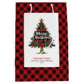 Cozy red black plaid gift bag Christmas custom Medium Cadeauzakje (Voorkant)