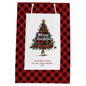 Cozy red black plaid gift bag Christmas custom Medium Cadeauzakje (Achterkant)