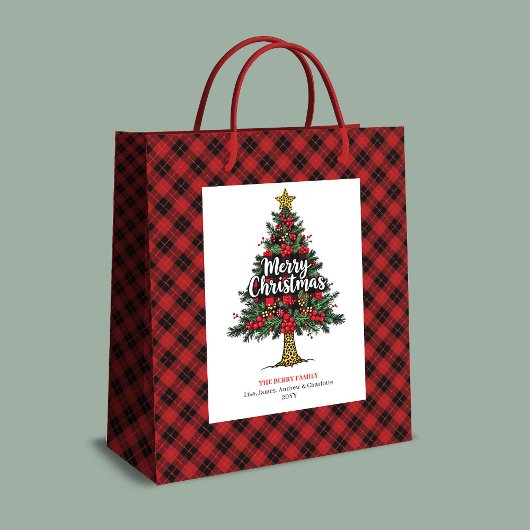 Cozy red black plaid gift bag Christmas custom Medium Cadeauzakje
