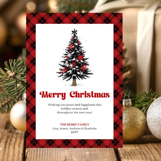 Cozy Red Black Tartan Christmas Tree Greeting Feestdagenkaart