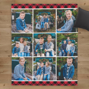 Cozy Red Buffalo Pset Holiday Foto Collage Fleece Deken