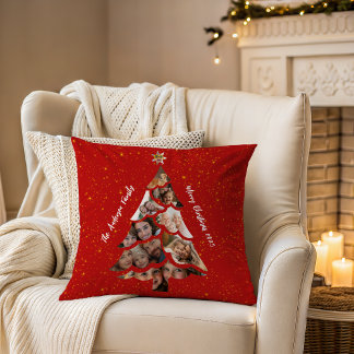 Cozy Red Double Sided Christmas Tree Photo Collage Kussen