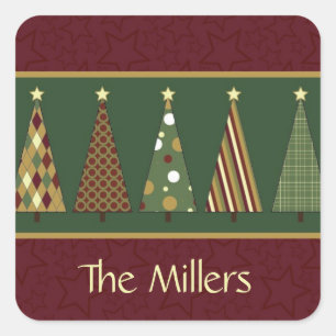 Cozy Red en Green Kerstboom Vierkante Sticker