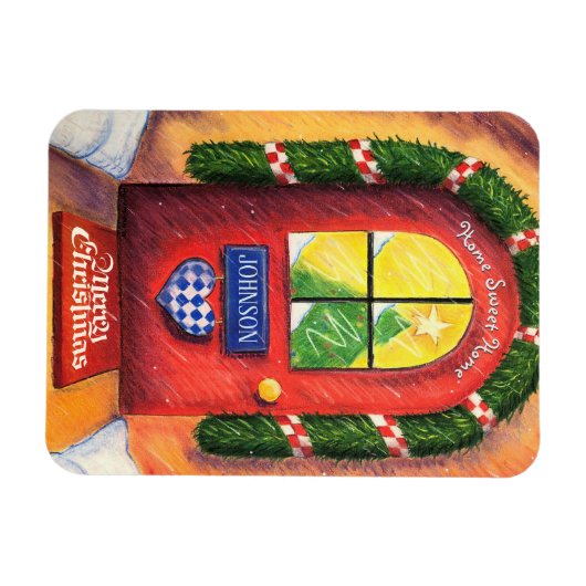 Cozy Red Front Deur - Vrolijk kerstfeest - Sneeuws Magneet (Horizontaal)