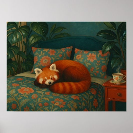 Cozy Red Panda Floral Poster (Voorkant)