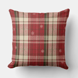 Cozy Red Plaid Snowflake Christmas Throw Pillow Kussen