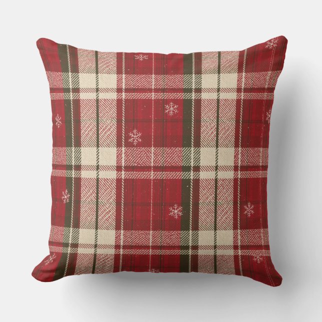 Cozy Red Plaid Snowflake Christmas Throw Pillow Kussen (Voorkant)