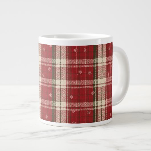 Cozy Red Plaid Snowflake Holiday Mug Grote Koffiekop (Voorkant rechts)