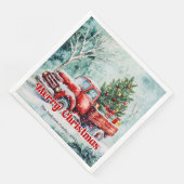 Cozy red truck Christmas scene rustic party napkin Servet (Hoek)
