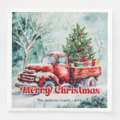 Cozy red truck Christmas scene rustic party napkin Servet (Voorkant)