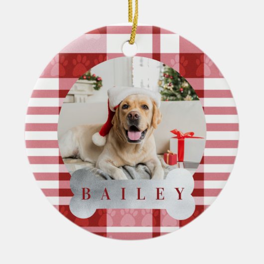 Cozy Red & White Pset Pet Foto Keramisch Ornament (Voorkant)