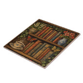 Cozy retro book shelf botanical coffee tea lover tegeltje (Zijkant)