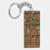 Cozy retro book shelf dragon coffee tea lover sleutelhanger (Voorkant Links)