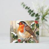 Cozy Robin Christmas Watercolor Illustration Briefkaart (Staand voorkant)