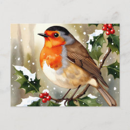 Cozy Robin Christmas Watercolor Illustration Briefkaart