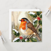 Cozy Robin Christmas Watercolor Illustration Kaart (Voorkant / Achterkant in situ)