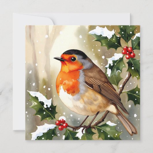 Cozy Robin Christmas Watercolor Illustration Kaart (Voorkant)