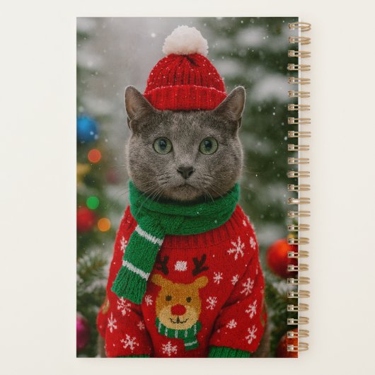 Cozy Russian Blue Cat Christmas Personalized Planner (Achterkant)