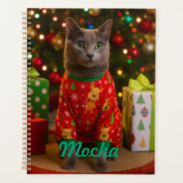 Cozy Russian Blue Cat Christmas Personalized  Planner